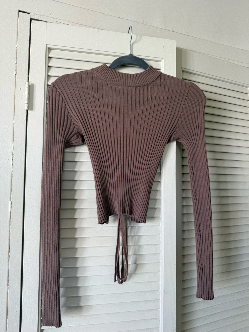 Zara Ribbed Long-Sleeve Mock Neck Top